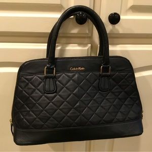 Calvin Klein Black Quilted Hand Bag with Gold Hardware